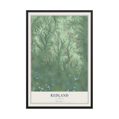 Map of Redland, Alabama, 12 x 18 inch print in a black wood frame