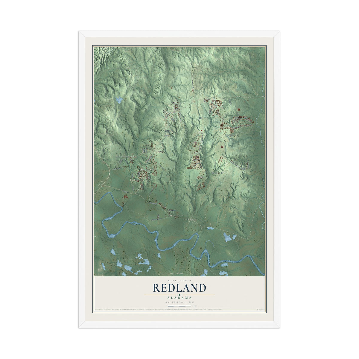 Map of Redland, Alabama, 12 x 18 inch print in a white wood frame