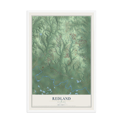Map of Redland, Alabama, 12 x 18 inch print in a white wood frame