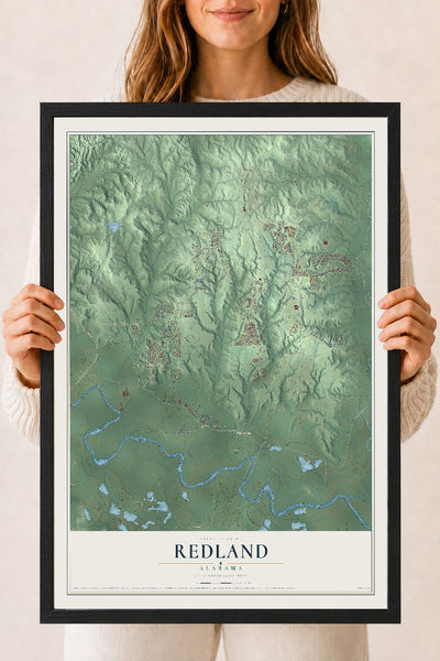 Map of Redland, Alabama, 18 x 24 inch print in a black wood frame