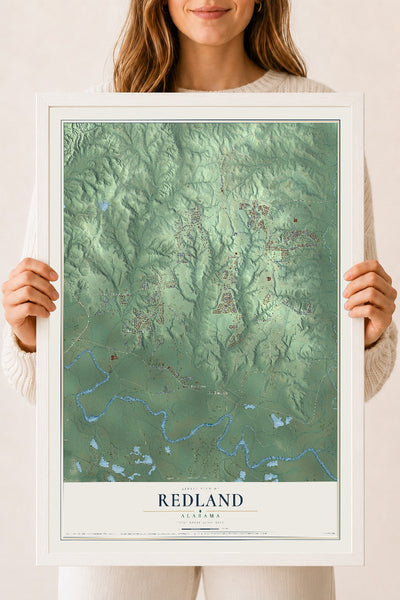 Map of Redland, Alabama, 18 x 24 inch print in a white wood frame