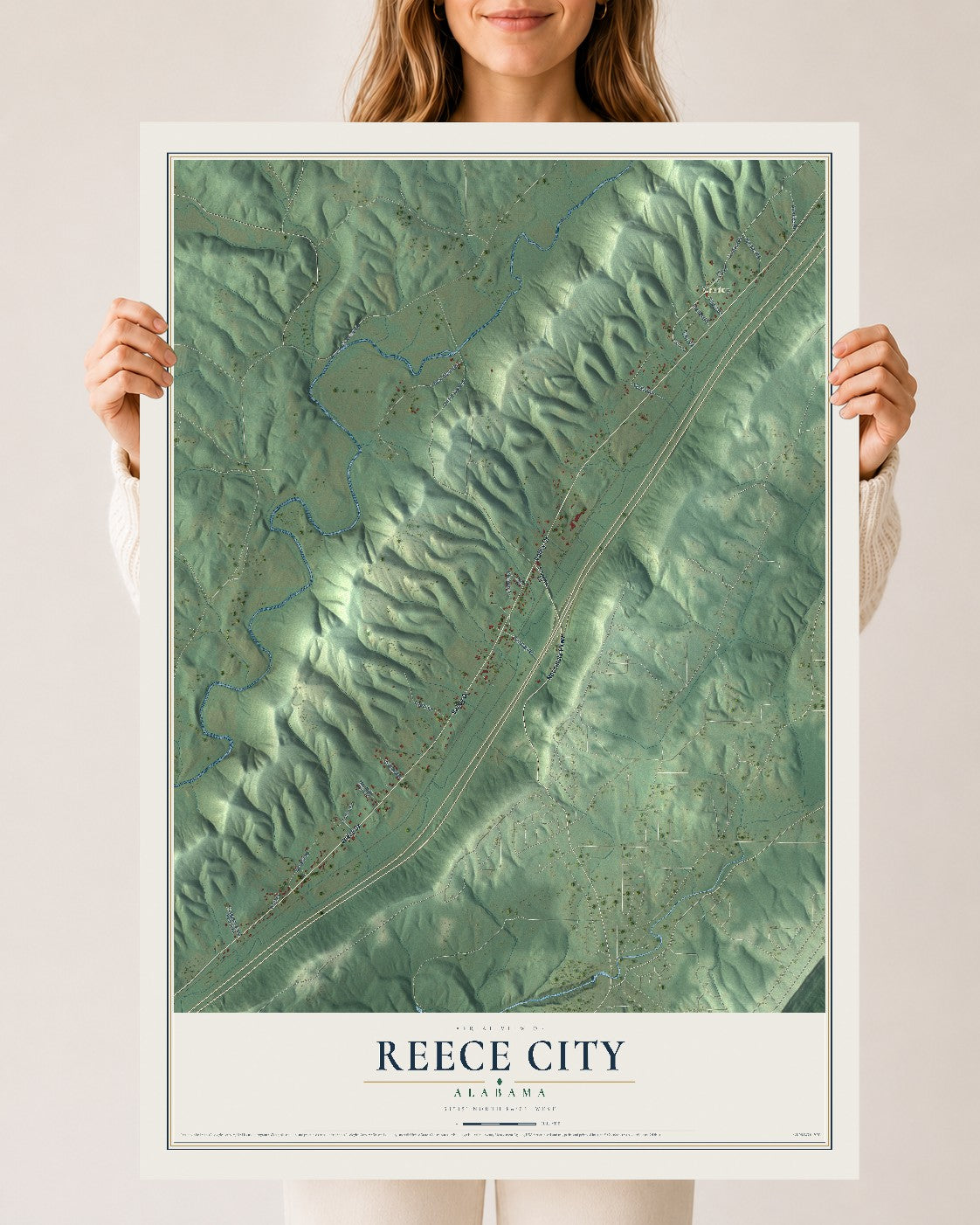 Map of Reece City, Alabama, 24 x 36 inch unframed archival matte print