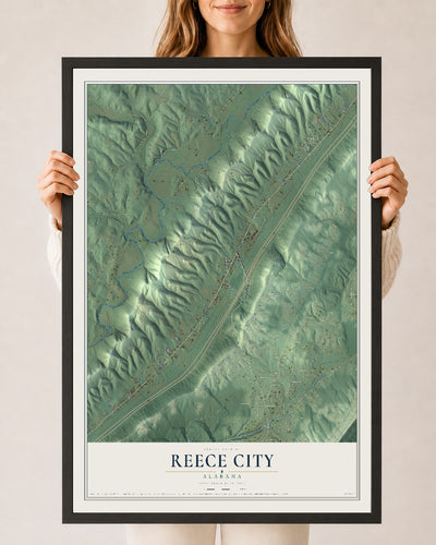 Map of Reece City, Alabama, 24 x 36 inch print in a black wood frame