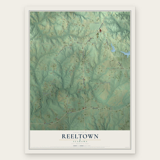 Reeltown, Alabama map print, the full design