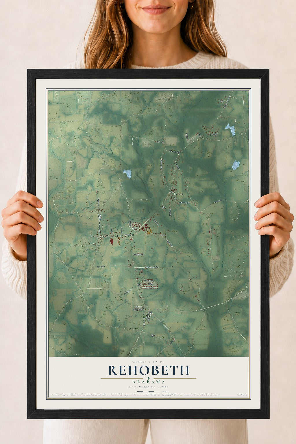 Map of Rehobeth, Alabama, 18 x 24 inch print in a black wood frame