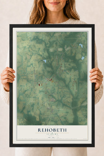 Map of Rehobeth, Alabama, 18 x 24 inch print in a black wood frame