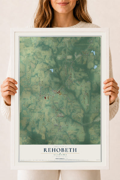 Map of Rehobeth, Alabama, 18 x 24 inch print in a white wood frame