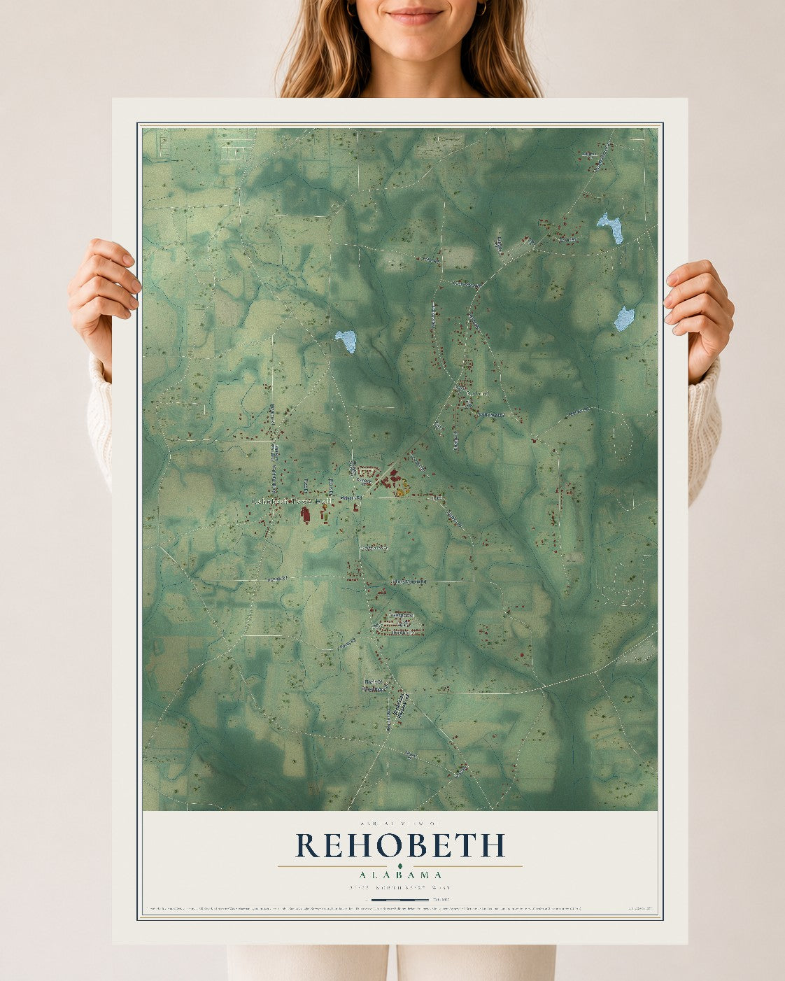 Map of Rehobeth, Alabama, 24 x 36 inch unframed archival matte print