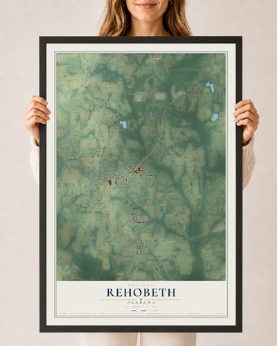Map of Rehobeth, Alabama, 24 x 36 inch print in a black wood frame