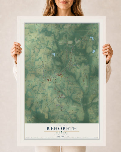 Map of Rehobeth, Alabama, 24 x 36 inch print in a white wood frame
