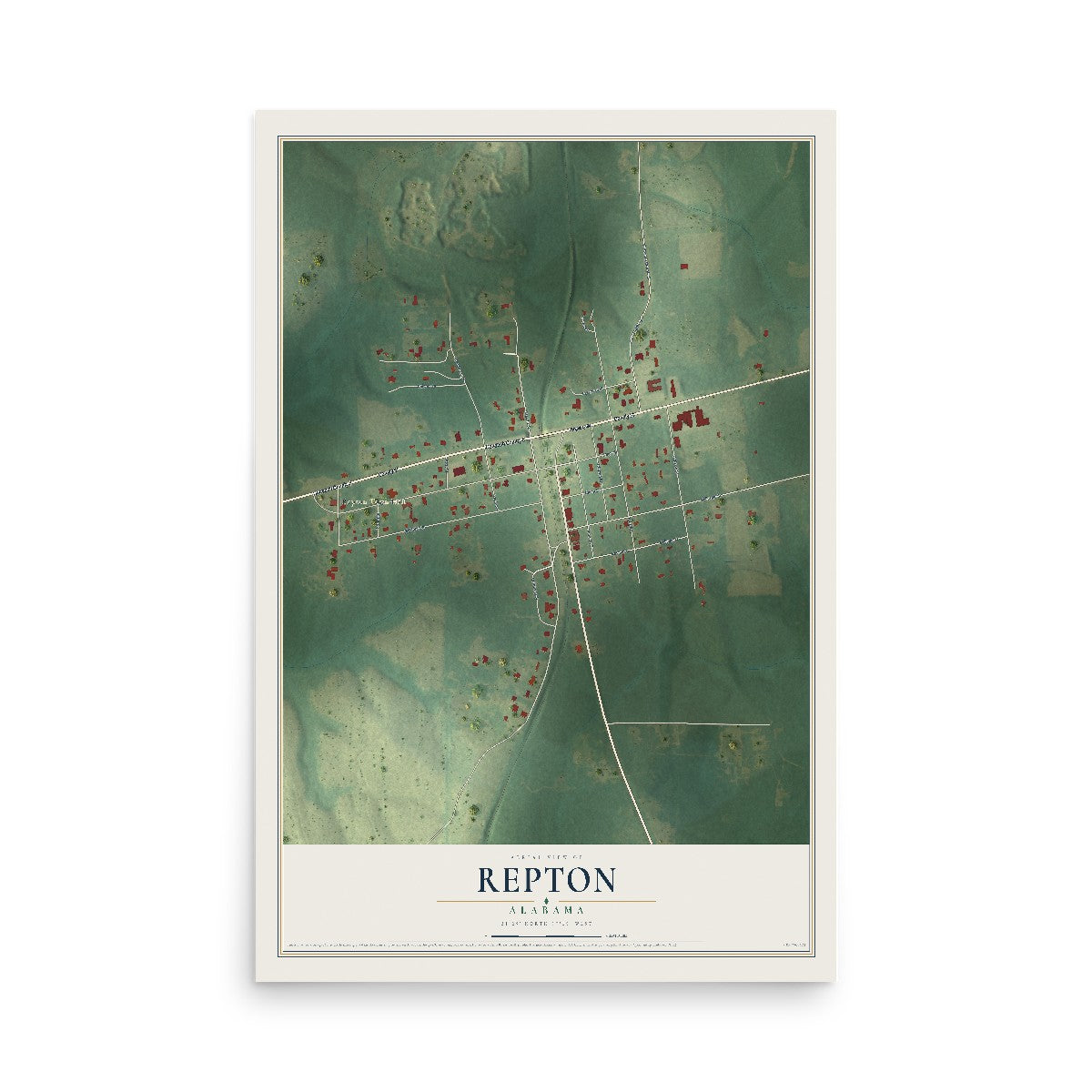 Map of Repton, Alabama, 12 x 18 inch unframed archival matte print