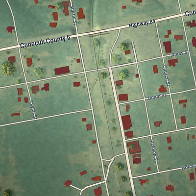Close-up of the map of Repton, Alabama print showing street and building detail
