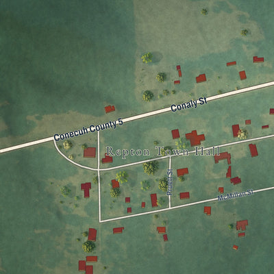 Second close-up of the map of Repton, Alabama print showing more streets and buildings