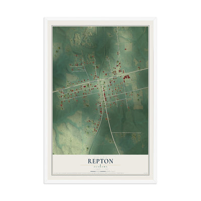 Map of Repton, Alabama, 12 x 18 inch print in a white wood frame