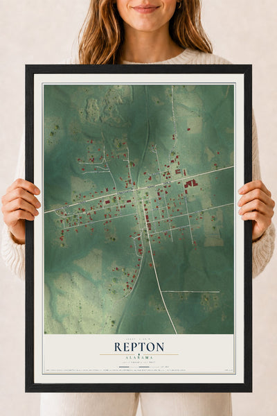 Map of Repton, Alabama, 18 x 24 inch print in a black wood frame