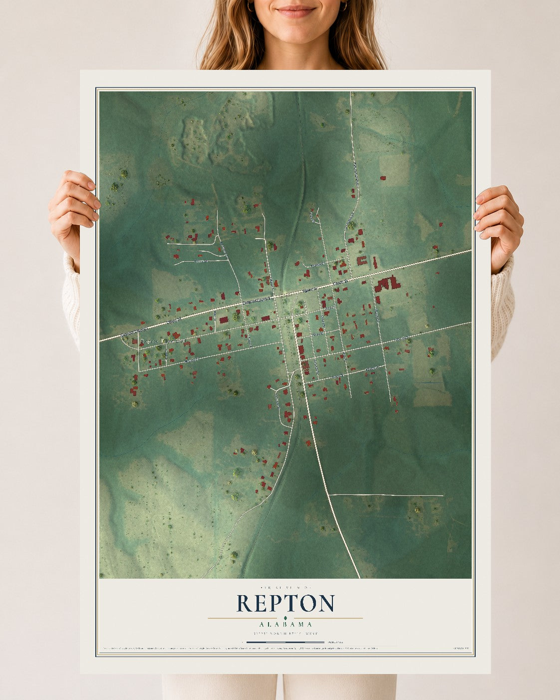 Map of Repton, Alabama, 24 x 36 inch unframed archival matte print