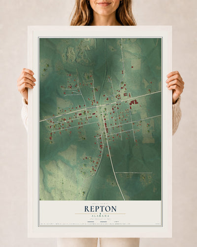 Map of Repton, Alabama, 24 x 36 inch print in a white wood frame