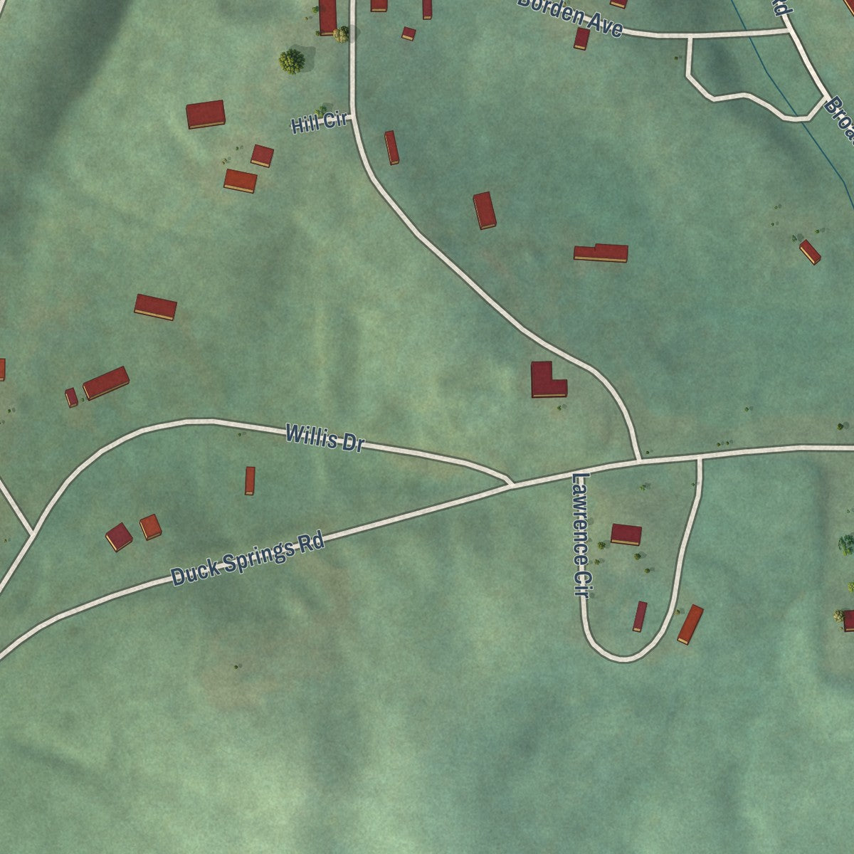 Second close-up of the map of Ridgeville, Alabama print showing more streets and buildings