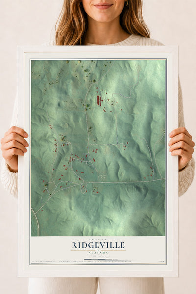 Map of Ridgeville, Alabama, 18 x 24 inch print in a white wood frame