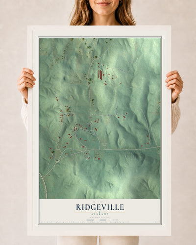 Map of Ridgeville, Alabama, 24 x 36 inch print in a white wood frame
