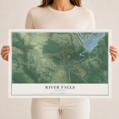 Map of River Falls, Alabama, 12 x 18 inch unframed archival matte print