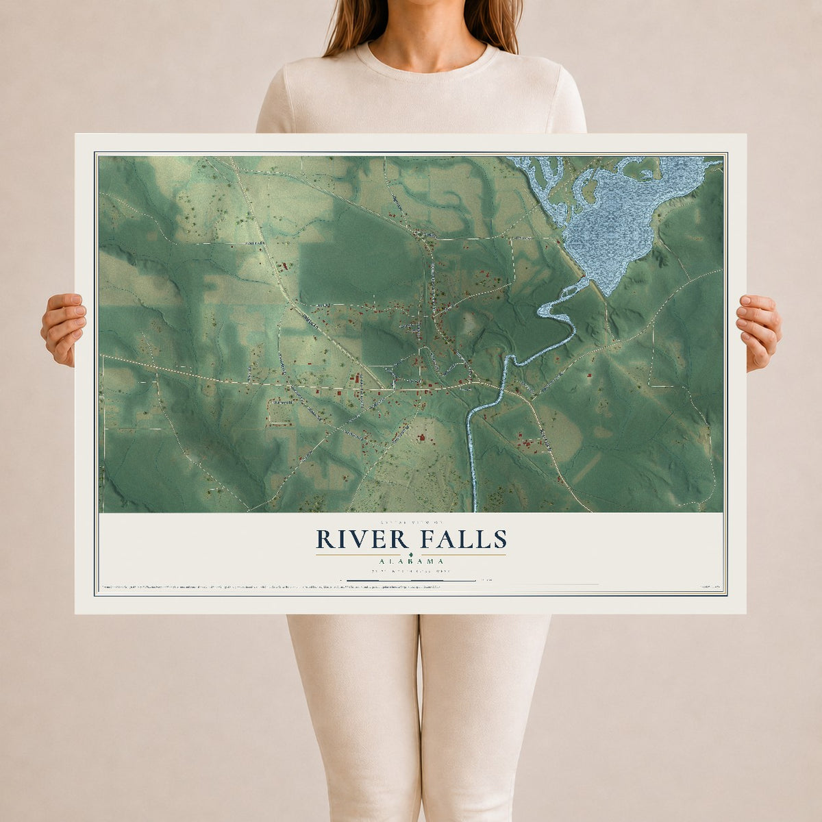 Map of River Falls, Alabama, 24 x 36 inch unframed archival matte print