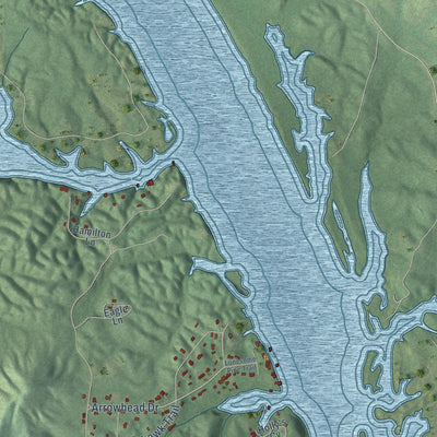 Second close-up of the map of Riverside, Alabama print showing more streets and buildings