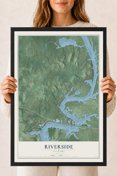 Map of Riverside, Alabama, 18 x 24 inch print in a black wood frame