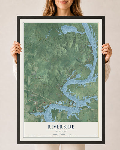 Map of Riverside, Alabama, 24 x 36 inch print in a black wood frame