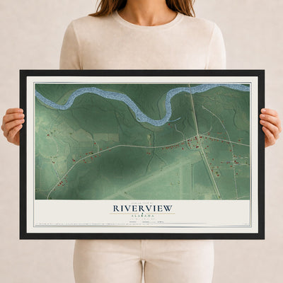 Map of Riverview, Alabama, 12 x 18 inch print in a black wood frame