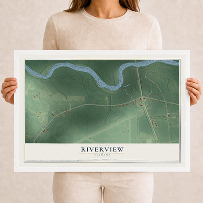 Map of Riverview, Alabama, 12 x 18 inch print in a white wood frame