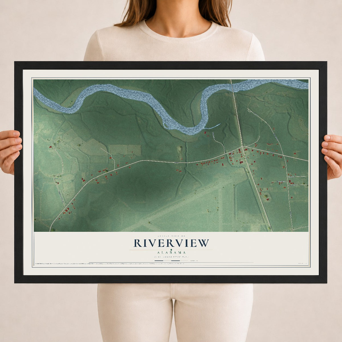 Map of Riverview, Alabama, 18 x 24 inch print in a black wood frame
