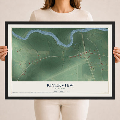 Map of Riverview, Alabama, 18 x 24 inch print in a black wood frame