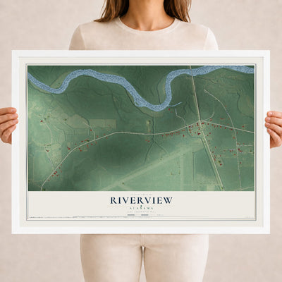 Map of Riverview, Alabama, 18 x 24 inch print in a white wood frame
