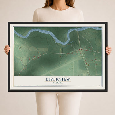 Map of Riverview, Alabama, 24 x 36 inch print in a black wood frame