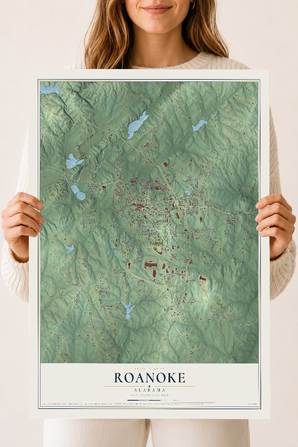Map of Roanoke, Alabama, 18 x 24 inch unframed archival matte print