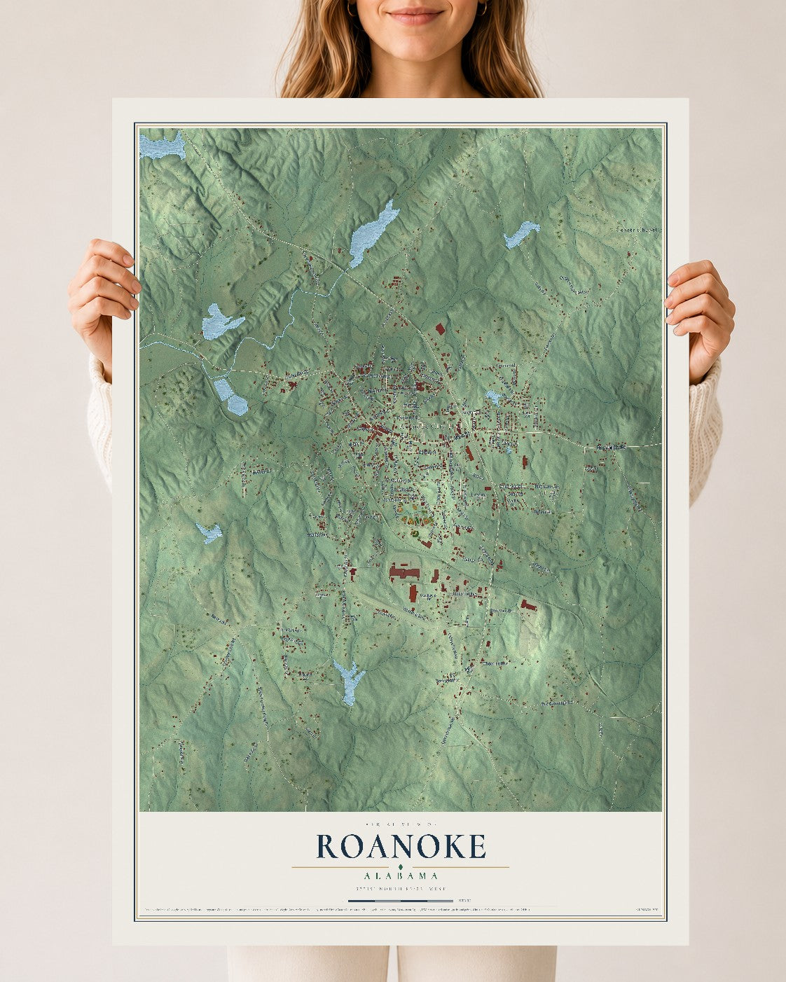 Map of Roanoke, Alabama, 24 x 36 inch unframed archival matte print