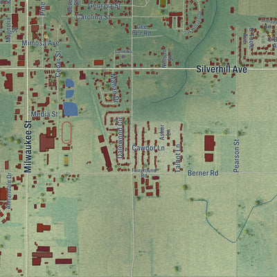 Close-up of the map of Robertsdale, Alabama print showing street and building detail
