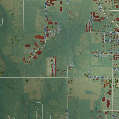 Second close-up of the map of Robertsdale, Alabama print showing more streets and buildings