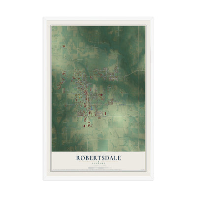 Map of Robertsdale, Alabama, 12 x 18 inch print in a white wood frame