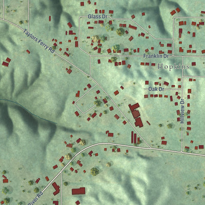 Close-up of the map of Rock Creek, Alabama print showing street and building detail