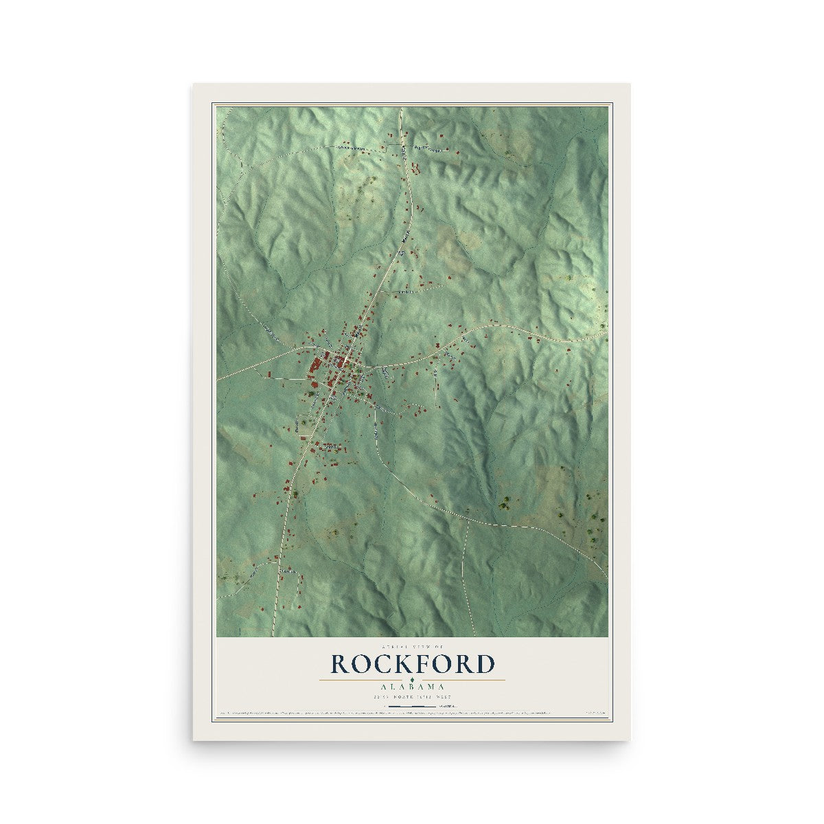 Map of Rockford, Alabama, 12 x 18 inch unframed archival matte print