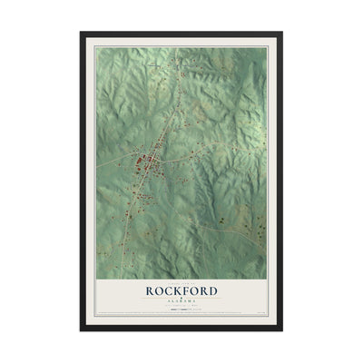 Map of Rockford, Alabama, 12 x 18 inch print in a black wood frame