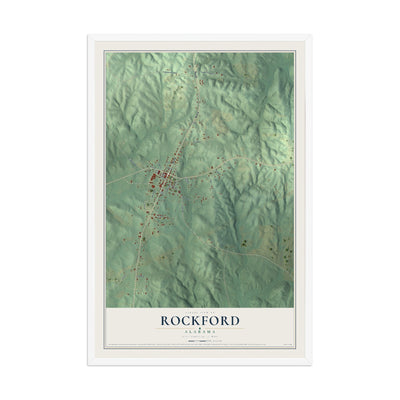 Map of Rockford, Alabama, 12 x 18 inch print in a white wood frame