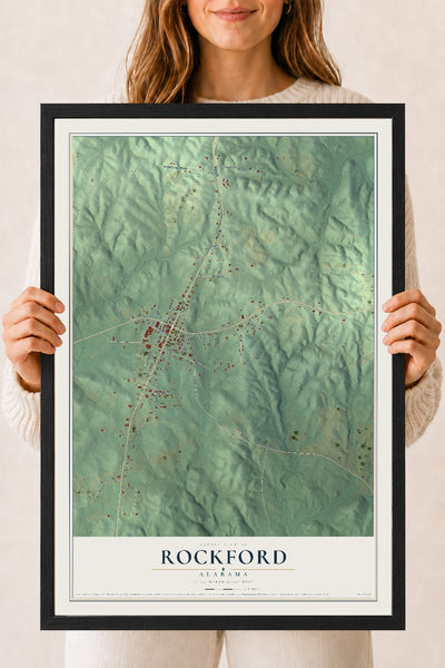 Map of Rockford, Alabama, 18 x 24 inch print in a black wood frame
