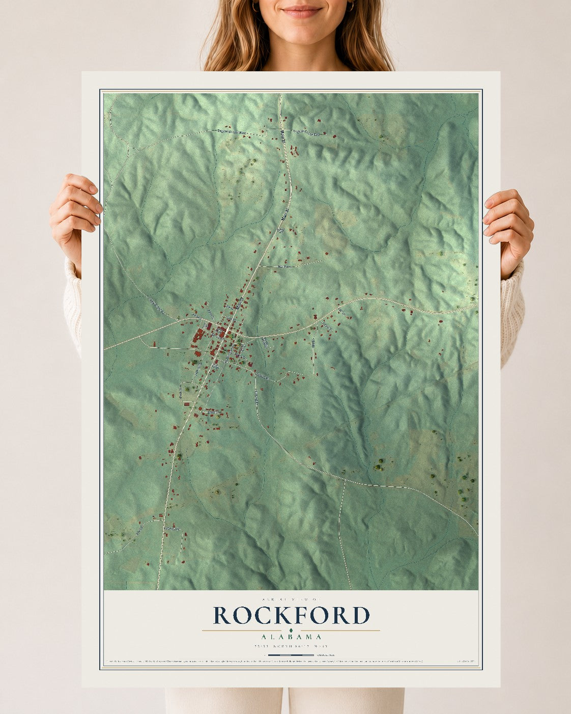 Map of Rockford, Alabama, 24 x 36 inch unframed archival matte print