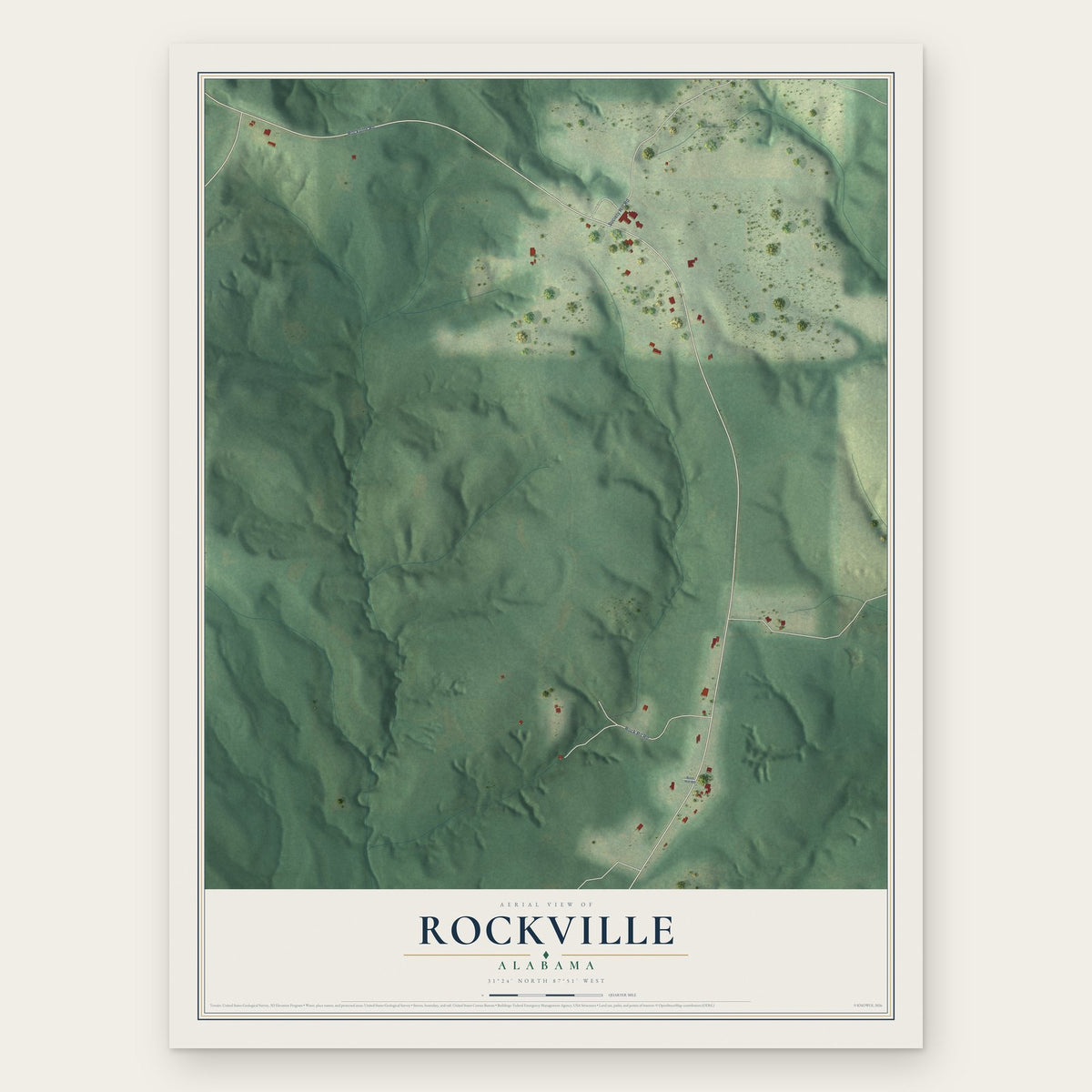 Rockville, Alabama map print, the full design