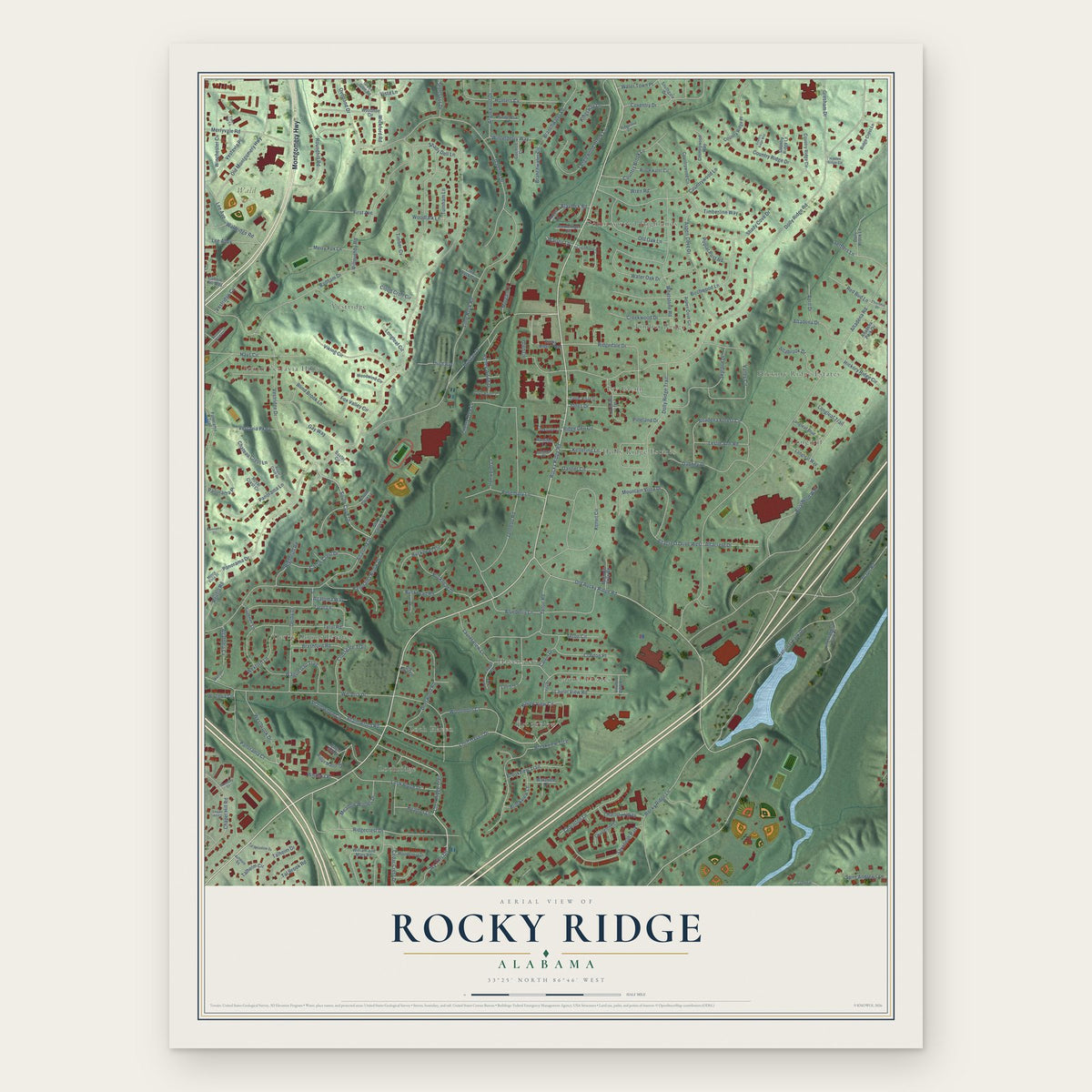 Rocky Ridge, Alabama map print, the full design