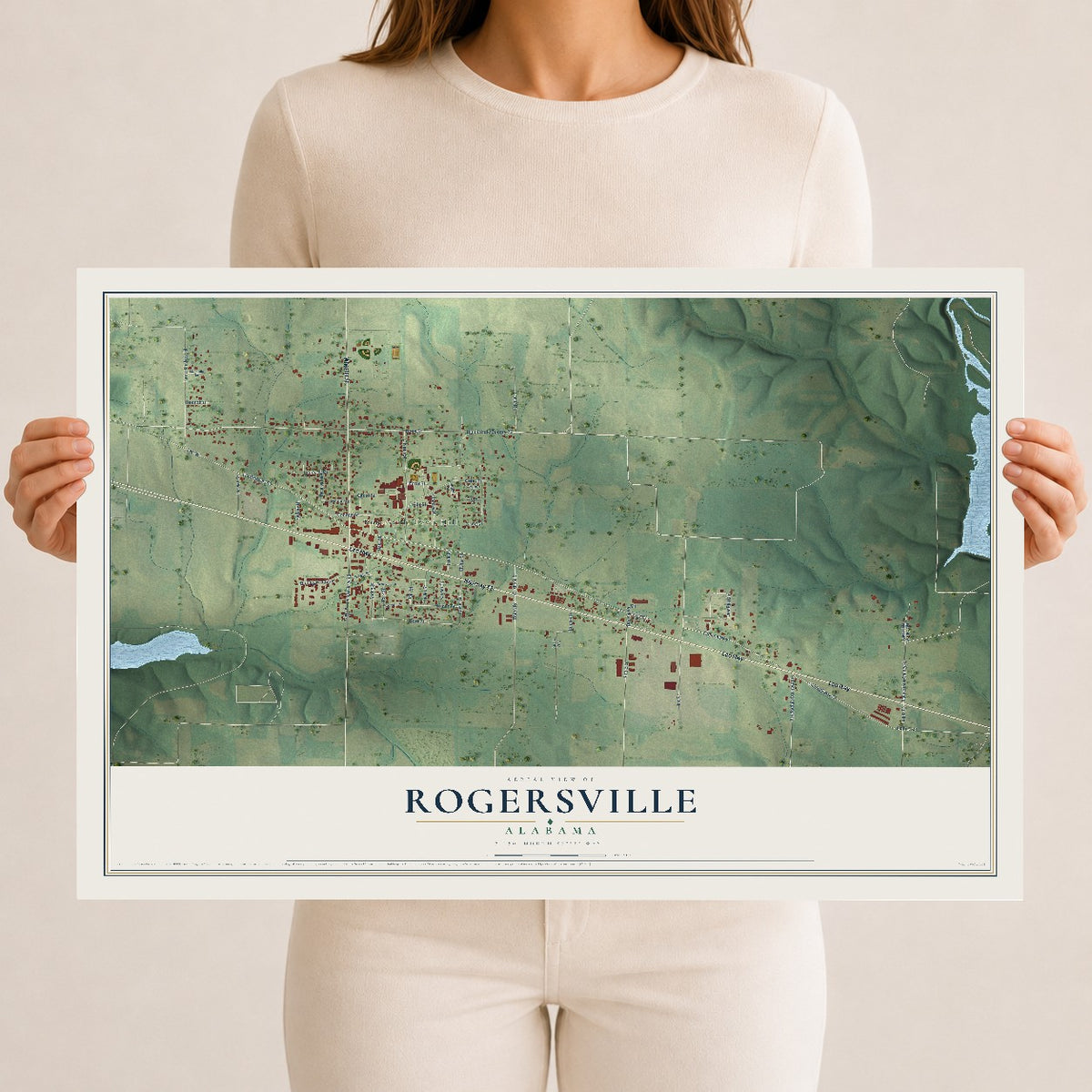 Map of Rogersville, Alabama, 12 x 18 inch unframed archival matte print