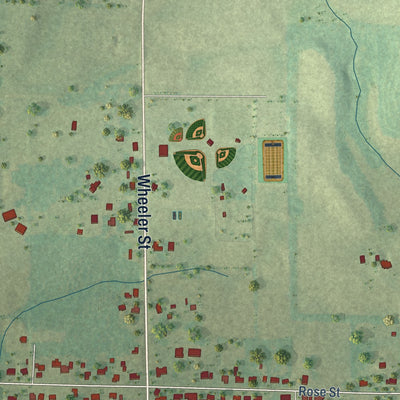 Second close-up of the map of Rogersville, Alabama print showing more streets and buildings